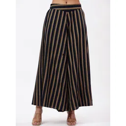 Fabriko Women Striped Relaxed Flared High-Rise Pleated Trousers-picture-27