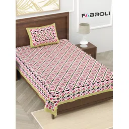 FABROLI Pink& Black Ethnic Motifs Cotton 240 TC  Single Bedsheet with 1 Pillow Covers-image-4