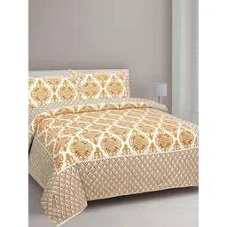 FABROLI Yellow White Ethnic Motifs 240 TC Cotton King Bedsheet With 2 Pillow Covers-picture-37