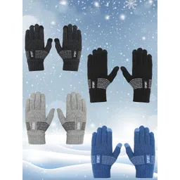 FabSeasons Kids Striped Acrylic Winter Gloves-picture-29
