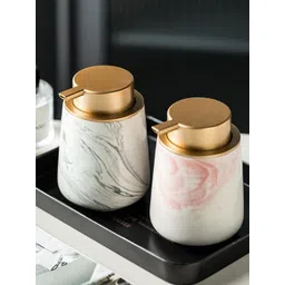 FabSeasons Pink & White Marble Printed Ceramic Soap Dispenser With Pump - 380 ML-picture-29