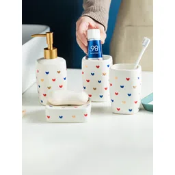 FabSeasons White & Blue Printed Ceramic Bath Accessories Set-picture-19