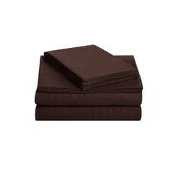 Fabture Brown Striped 250 TC Queen Bedsheet with 2 Pillow Covers-picture-34