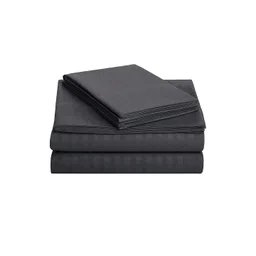 Fabture Grey Striped 250 TC Queen Bedsheet with 2 Pillow Covers-picture-22