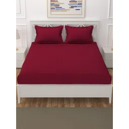 Fabture Maroon Striped Satin 250 TC Queen Bedsheet With 2 Pillow Covers-picture-11