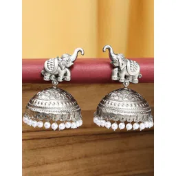 fabula Artificial Beaded Elephant Design Oxidised Dome Shaped Jhumkas-picture-12