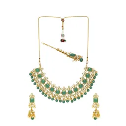fabula Kundan Stone-Studded & Pearls Beaded Layered Choker Jewellery Set-picture-16