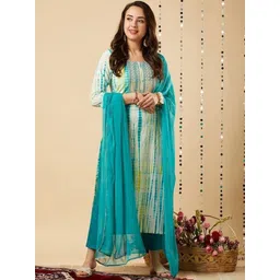 fabunna cotton Women Viscose Rayon Kurta Pant Dupatta Set image 1