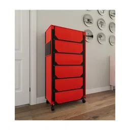 Fabura 6 Layers Shoe Rack With Wheels In Red & Black Color-picture-22