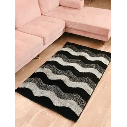 FABURAA Black Geometric Anti Skid Cotton Carpet-picture-26