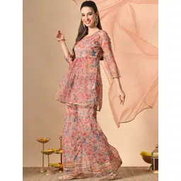 Fabway Clothing Women Floral Printed Empire Kurta with Sharara & With Dupatta-picture-12