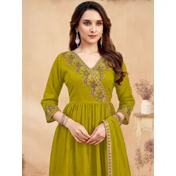 Fabzoo Women Vicitra Silk Angrakha style Kurta Set-picture-30