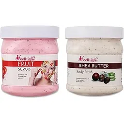 Face & Body Combo Fruit Scrub Enriched with Strawberry Extract for Smooth Skin 500ml And Shea Butter Scrub Enriched with Aloe vera And Coconut Extract 500ml -Skin care product Men women Pack 2 Skin Care jar scrubs-picture-20