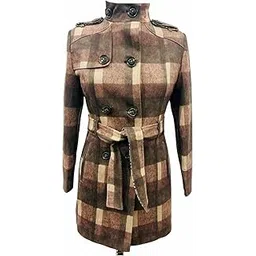 Face Enterprises Stunning Brown Checks with Belt Blazer for Women | Notched Neck with Full Sleeves Jacket for Ladies | Fashionable Casual Wear-picture-19