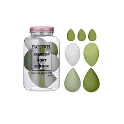 Facejewel Set of 7 Beauty Blender with Storage Box - Greem & White-image-0