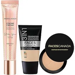 FACES CANADA Iridescent Combo - Strobe Cream - Rose Gold (18 ml) + Weightless Stay Matte Compact Powder - Beige 03 (9 gm) + Hydra Matte Foundation - Absolute Ivory 012 (18 ml) | Illuminating & Glowing Makeup Base | 10HR Long Wear-picture-28