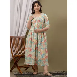 FACON GRAVIDA Floral Print Maternity Round Neck Fit & Flare Midi Dress-picture-34