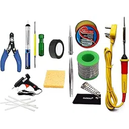 Fadman Basic Kit Soldering Iron Kit | 25w Soldering Iron, Glue Gun with Sticks, Soldering Wire, Soldering Flux, Teewzer, Stand, Soldering Wick, 2 in 1 Screw Driver, Tips, Soldering Pen, Tape & Wire Cutter (yellow+black , Combo of 13)-image-19