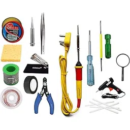 Fadman Basic Complete Kit Type-15 Soldering Iron Kit|M-Glass|Gun & Sticks|Corded Electric,Tape|Wick|Tester|Screw Driver|Cutter|Sponge|Tweezer|Bit|Stand|S-Wire|Paste|Yellow Soldering Iron |-image-15