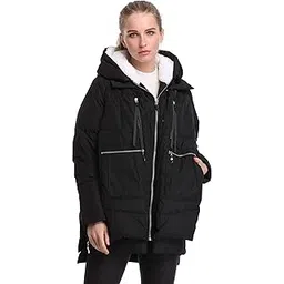 fadshow Women's Winter Down Jackets Long Down Coats Warm Parka with Hood,Black,S-picture-48