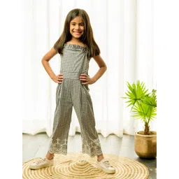Fairies Forever Girls Checked Embroidered Cotton Basic Jumpsuit-picture-57
