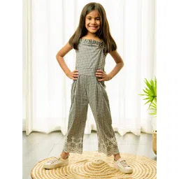 Fairies Forever Girls Checked Embroidered Cotton Basic Jumpsuit-picture-50