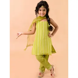 Fairies Forever Girls Green Lines of Pure Bond Kurta Set-picture-12