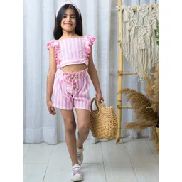 Fairies Forever Girls Striped Square Neck Sleeveless Top With Short-picture-55