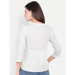 fairleaf Casual Regular Sleeves Striped Women White Top image 2