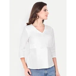 fairleaf Casual Regular Sleeves Striped Women White Top image 3