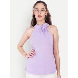 FairLeaf Women Halter Neck Applique Cotton Top-picture-25