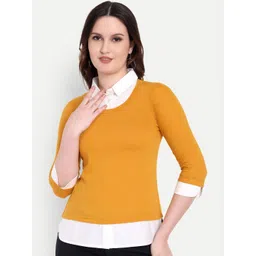 FairLeaf Women Round Neck Three-Quarter Sleeves Cotton Regular Top-picture-28