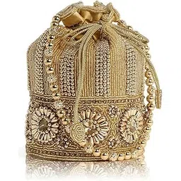 falcon bag Elegant Gold Potli Handbag, Beaded Evening Purse with Crystal Flower Design, Traditional Wedding Potli.-picture-46