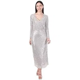 fam india Women's Sequin Bodycon Midi Dress with V-Neck & Long Sleeves-picture-11