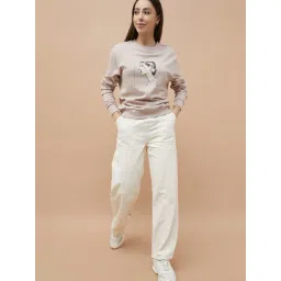 Fame Forever By Lifestyle Beige Cotton Regular Fit Printed Sweatshirt image 4