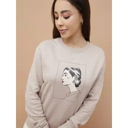 Fame Forever By Lifestyle Beige Cotton Regular Fit Printed Sweatshirt image 5