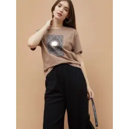 Fame Forever By Lifestyle Beige Cotton Regular Fit Printed T-Shirt-picture-25