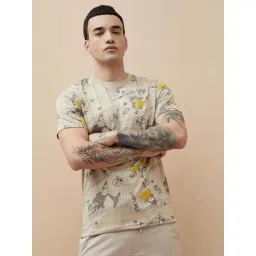 Fame Forever By Lifestyle Beige Cotton Regular Fit Printed T-Shirt-picture-23