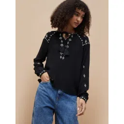 Fame Forever By Lifestyle Black Regular Fit Embroidered Top-picture-23