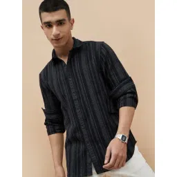Fame Forever By Lifestyle Black Regular Fit Striped Shirt-picture-28