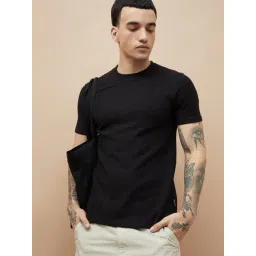 Fame Forever By Lifestyle Black Regular Fit Texture T-Shirt-picture-41