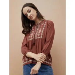 Fame Forever By Lifestyle Brown Regular Fit Embroidered Top-picture-18