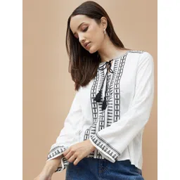 Fame Forever by Lifestyle Embroidered Tie-Up Neck long Top-picture-23