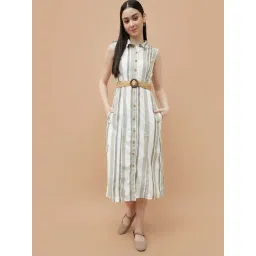 Fame Forever By Lifestyle Green Regular Fit Striped Dress-picture-11