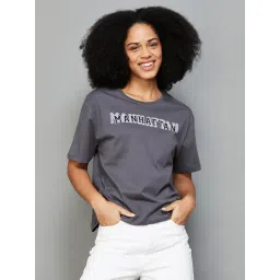 Fame Forever by Lifestyle Grey Cotton Graphic Print T-Shirt-picture-13