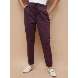 Fame Forever By Lifestyle Maroon Cotton Regular Fit Trousers-picture-32