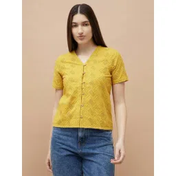 Fame Forever By Lifestyle Medium Yellow Cotton Regular Fit Embroidered Top-picture-26