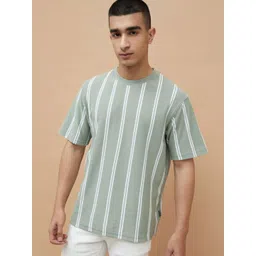 Fame Forever by Lifestyle Men Striped Round Neck Cotton Oversized T-shirt-picture-17