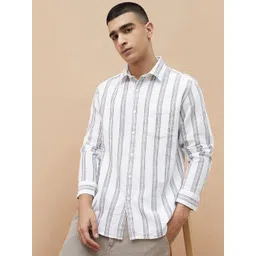 Fame Forever by Lifestyle Men Vertical Striped Spread Collar Cotton Casual Shirt-picture-43