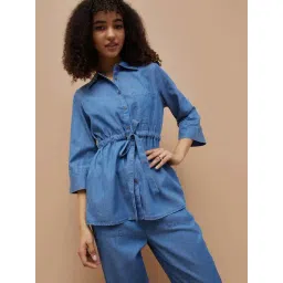 Fame Forever By Lifestyle Mid Blue Cotton Regular Fit Top-picture-35